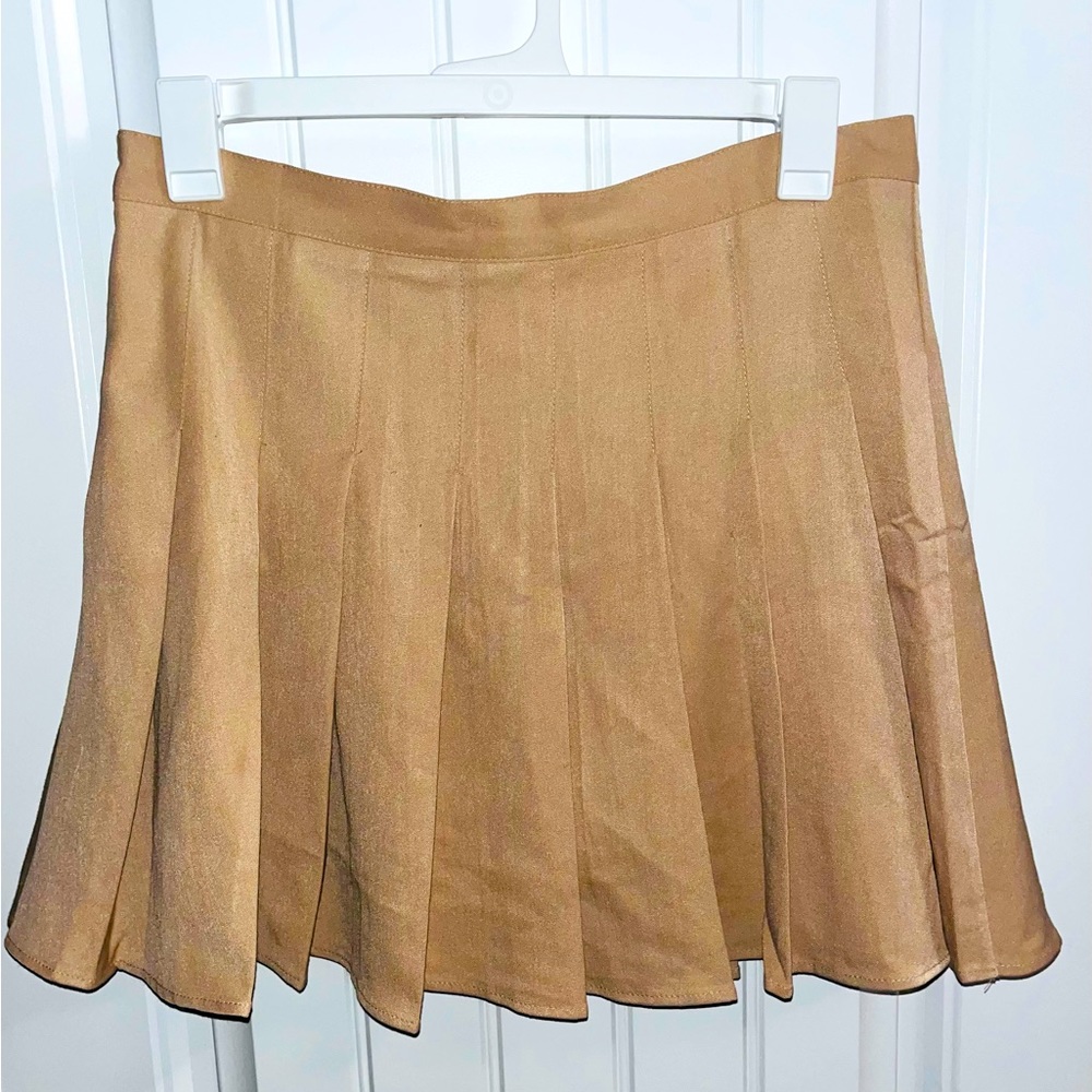 Pleated khaki Skirt with silk shorts attached